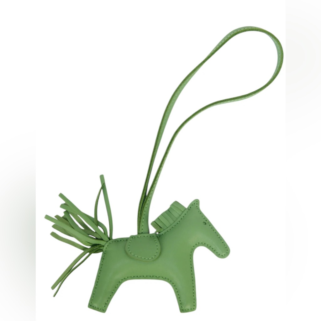 Authentic Hermes Vert Criquet Green Milo Lambskin Grigri Rodeo Pm Horse Charm